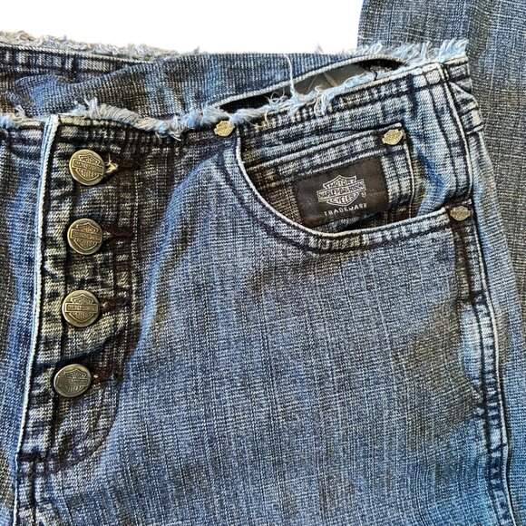 Vintage Harley Davidson Button Fly Raw Hem Mid-Rise Denim Jeans 4 - Picture 6 of 9